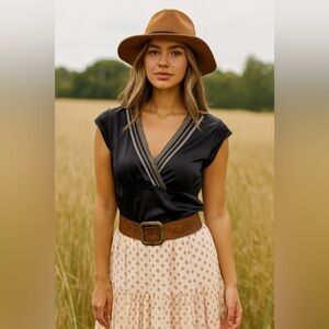 Vintage 90’s The Limited Black Silk Empire Waist Top with Deep V-Neck Y2K